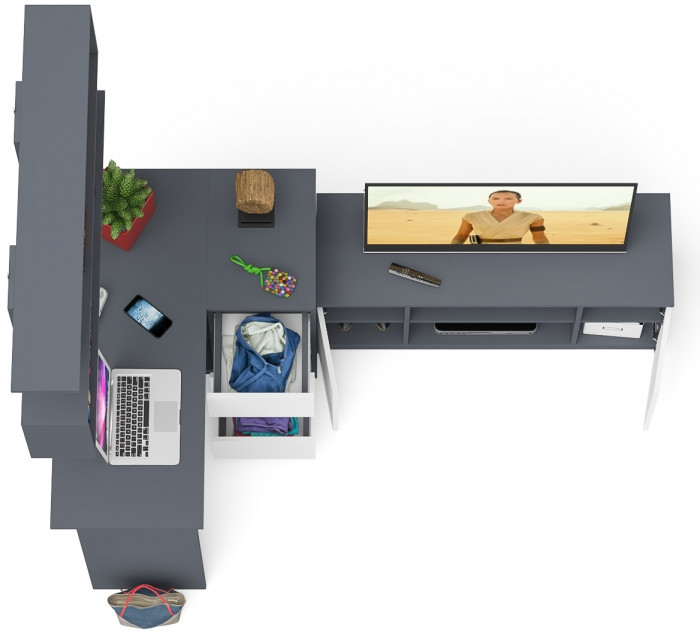 Мори компьютерный стол МС-16 правый + Тумба МТВ1200.1 + Полка 1200, графит/белый