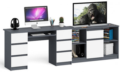 Мори компьютерный стол МС-2 + Тумба МТВ1204.1, графит/белый