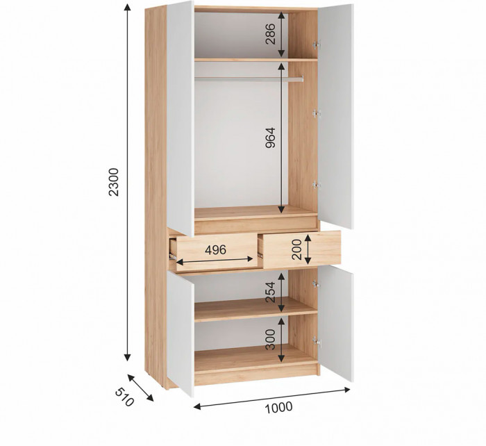 мс для прихожей Стоуби ШК-1000 дуб крафт золотой/глянец белый