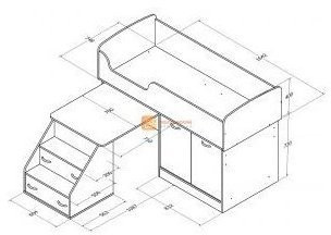 Детская кровать-чердак Дюймовочка-2, Дуб молочный / Оранжевый