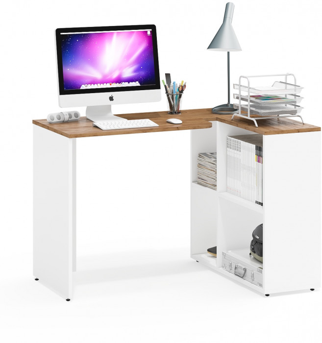 Лидер-8 Стол + Стол, цвет белый шагрень/крафт золото, ШхГхВ 330х50/30х75 см. или 230х50/80х75 см., НЕ универсальная сборка