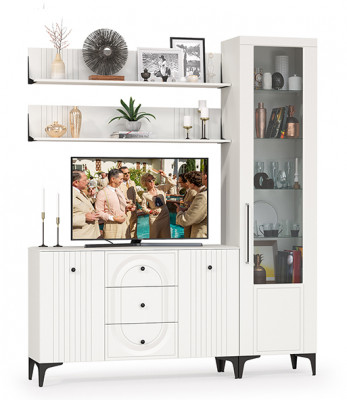 Валенсия Гостиная № 094, цвет ЛДСП белый шагрень/МДФ белый шагрень, ШхГхВ 188,2х38,4х225,2 см., универсальная сборка