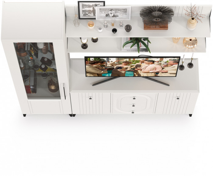 Валенсия Гостиная № 094, цвет ЛДСП белый шагрень/МДФ белый шагрень, ШхГхВ 188,2х38,4х225,2 см., универсальная сборка