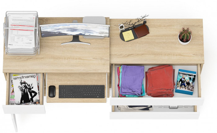 Мори Стол компьютерный МС-1 левый + Комод МК800.1, цвет дуб сонома/белый, ШхГхВ 170,4х50х76,6 см., выдвижной ящик слева, НЕ универсальная сборка