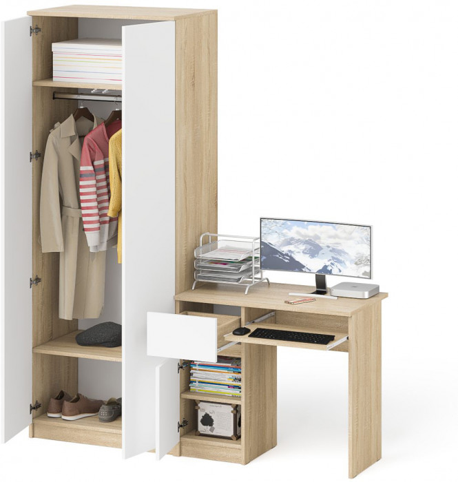 Мори Стол компьютерный МС-1 левый + Шкаф МШ800.1, цвет дуб сонома/белый, ШхГхВ 170,4х50,4х209,6 см., выдвижной ящик слева, НЕ универсальная сборка