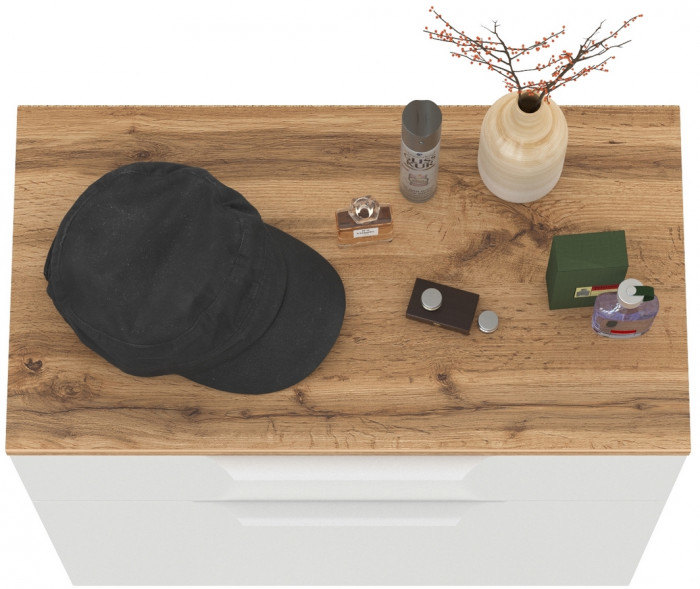 Октава 16.127 Тумба для обуви, белый шагрень/дуб крафт золотой/фасады МДФ белый шагрень