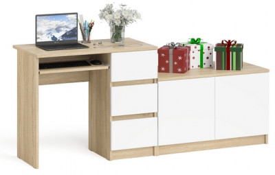 Мори Стол компьютерный МС-6 правый + Тумба МА900.1, цвет дуб сонома/белый, ШхГхВ 180,4х50,4х76,6 см., выдвижные ящики справа, НЕ универсальная сборка