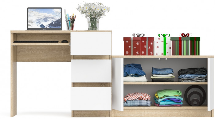 Мори Стол компьютерный МС-6 правый + Тумба МА900.1, цвет дуб сонома/белый, ШхГхВ 180,4х50,4х76,6 см., выдвижные ящики справа, НЕ универсальная сборка