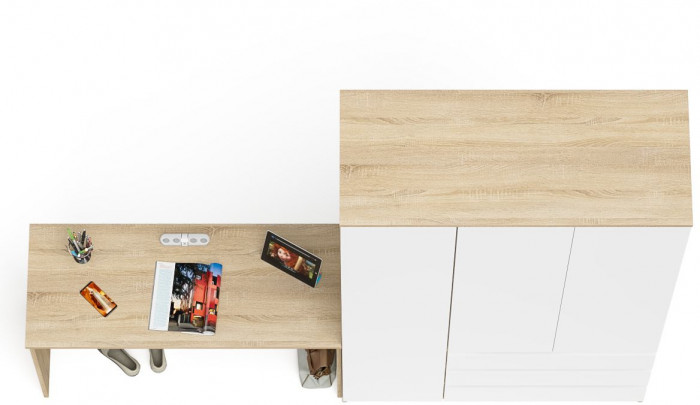 Мори Стол письменный МСП1200.1 + Шкаф МШ1200.1, цвет дуб сонома/белый, ШхГхВ 240,8х50,4х209,6 см., универсальная сборка