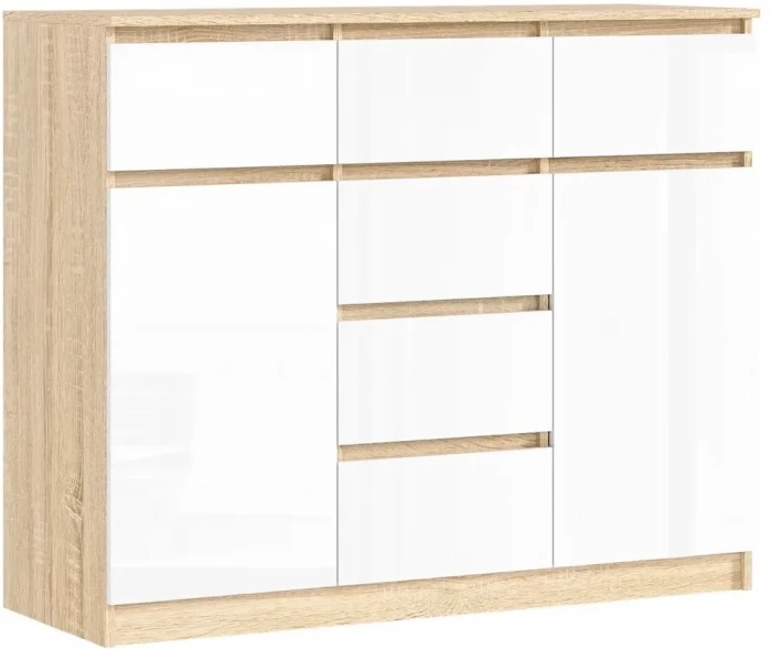 Челси Комод 1200 (2 двери 6 ящика) Белый глянец холодный / сонома (Сонома / Белый глянец)