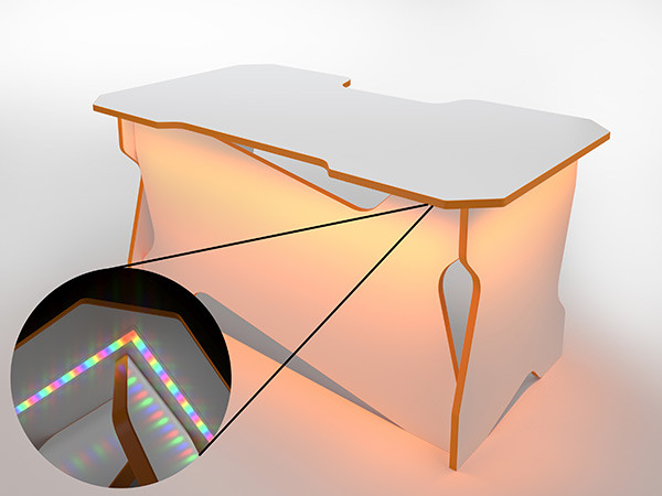 Игровой компьютерный стол RVG с подсветкой Белый/Оранжевый 160