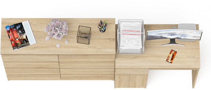 Мори компьютерный стол МС-1 левый + Комод МК1200.8, дуб сонома