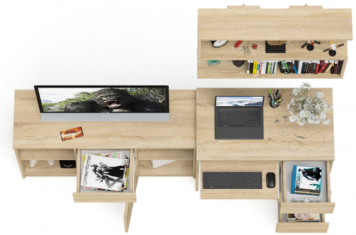 Мори компьютерный стол МС-6 правый + Тумба МТВ1204.1 + Полка 900, дуб сонома