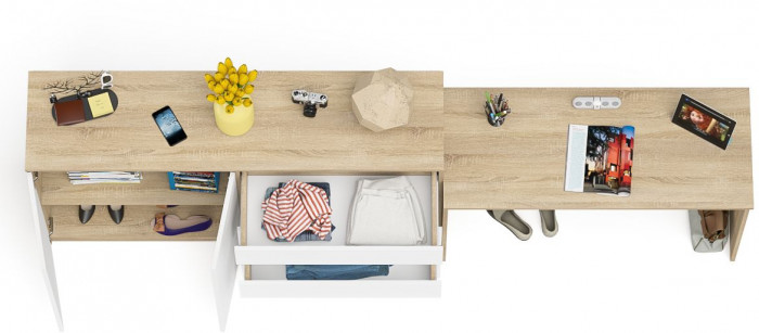 Мори письменный стол МСП1200.1 + Комод МК1600.1, дуб сонома/белый