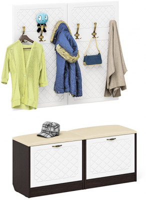 Прихожая П-6 Компоновка № 01, цвет венге/фасады МДФ белое дерево фрезеровка ромб, ШхГхВ 120х35х200 см.