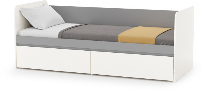 Торонто Компоновка № 26, цвет белый шагрень/стальной серый, сп. м. 800х1900 мм., б/м, основание есть, универсальная сборка