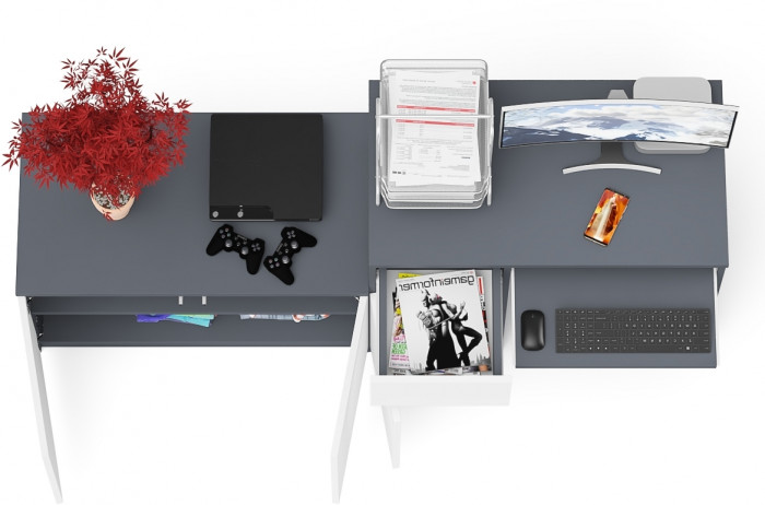 Мори компьютерный стол МС-1 левый + Тумба МА900.1, графит/белый