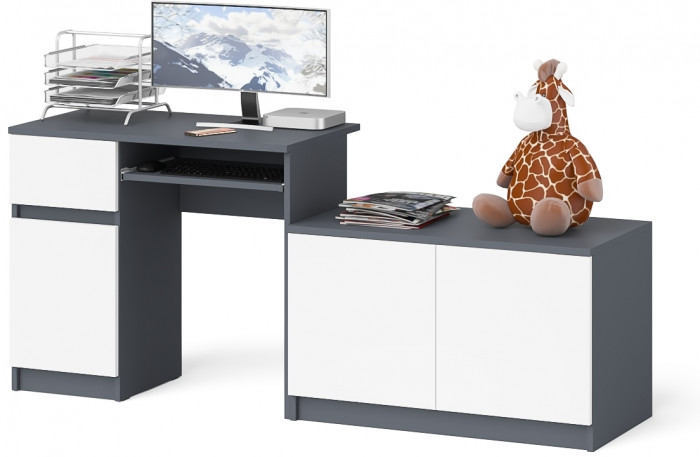 Мори компьютерный стол МС-1 левый + Тумба МА900.1, графит/белый