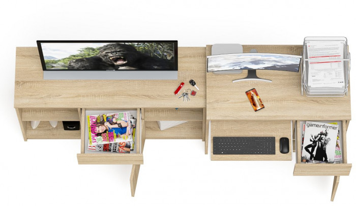 Мори компьютерный стол МС-1 правый + Тумба МТВ1204.1, дуб сонома