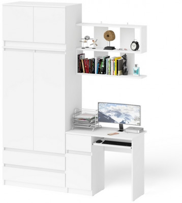 Мори Стол компьютерный МС-1 левый + Шкаф МШ900.1 + Антресоль МА900.1 + Полка 900, цвет белый, ШхГхВ 180,4х50,4х234,2 см., НЕ универс. сборка