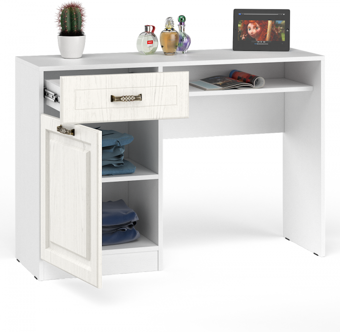 Ливерпуль Стол туалетный 12.46, цвет ясень ваниль/белый, ШхГхВ 119,8х41,3х82,3 см., НЕ универсальная сборка