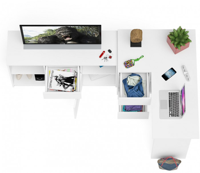 Мори Стол компьютерный МС-16 левый + Тумба МТВ1204.1, цвет белый, ШхГхВ 244,8х84,9х76,6 см., выдвижные ящики слева, НЕ универсальная сборка