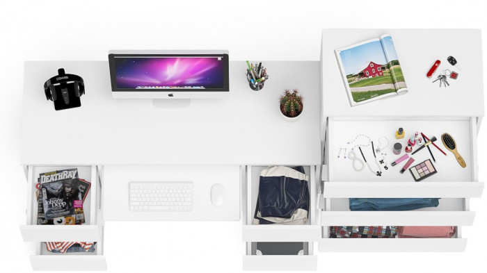 Мори Стол компьютерный МС-2 + Комод МК700.5, цвет белый, ШхГхВ 205,8х50х114 см., универсальная сборка