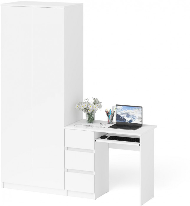 Мори Стол компьютерный МС-6 левый + Шкаф МШ800.1, цвет белый, ШхГхВ 170,4х50,4х209,6 см., выдвижные ящики слева, НЕ универсальная сборка