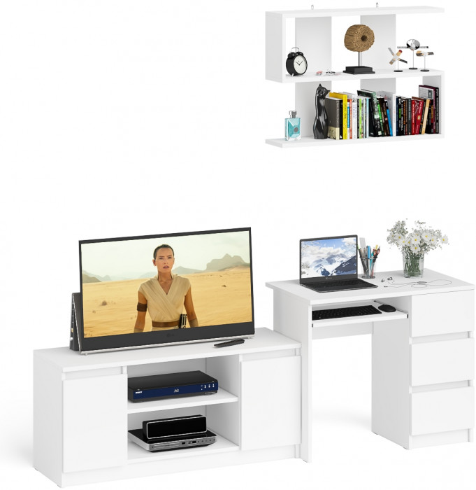 Мори Стол компьютерный МС-6 правый + Тумба МТВ1200.1 + Полка 900, цвет белый, ШхГхВ 210,4х50х209,6 см., НЕ универсальная сборка