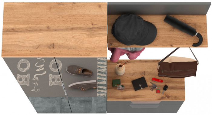 Октава Прихожая 12, цвет серый графит/дуб крафт золотой/фасады МДФ серый графит, ШхГхВ 129,3х35,4х197,6 см., универсальная сборка