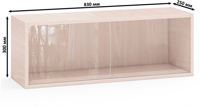 Полка книжная С-МД-КН01, цвет ясень шимо светлый, ШхГхВ 83х25х30 см., стеклянные дверцы