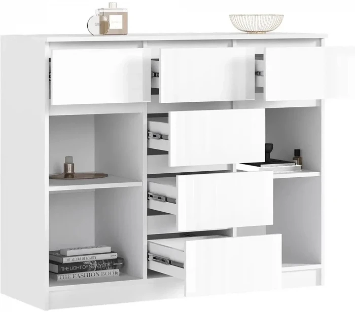 Челси Комод 1200 (2 двери 6 ящиков), Белый / Белый глянец