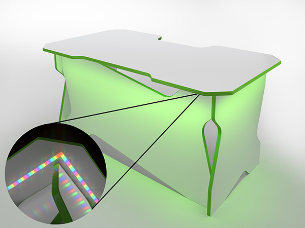 Игровой компьютерный стол RVG с подсветкой Белый/Салатовый 160