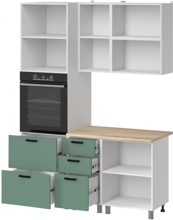 МК Аленушка 1,6м ПД 2 Орешник Матовая Мята,скоба черный,сонома (без столешницы)