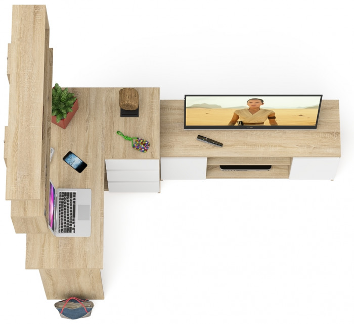Мори компьютерный стол МС-16 правый + Тумба МТВ1200.1 + Полка 1200, дуб сонома/белый