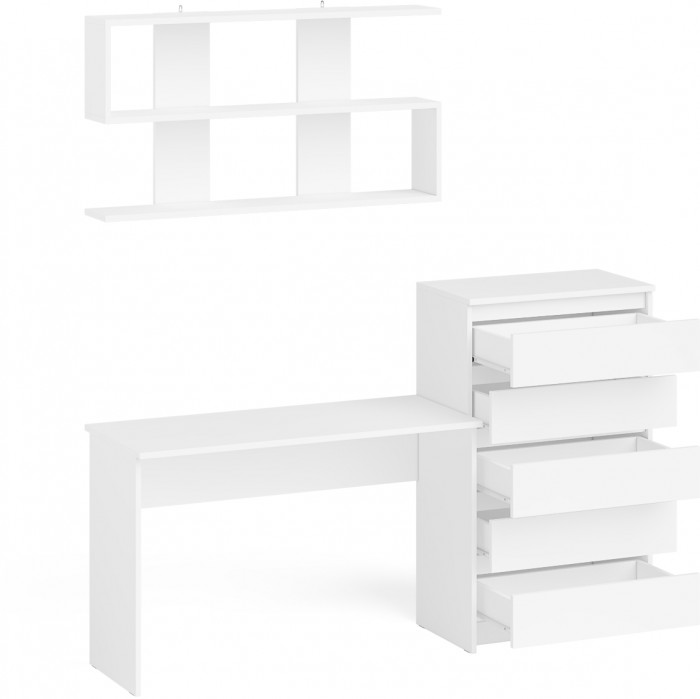Мори письменный стол МСП1200.1 + Комод МК700.5 + Полка 1200, белый