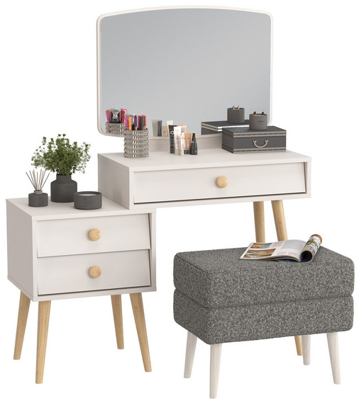 Афина Спальня 4-25901М1к.с. Трюмо + Банкетка 6-5138ТКШтем.серый Тифани, цвет кашемир серый/ткань тёмно-серая, ШхГхВ 105х38,6х129 + 55х33х46 см, ун. сб