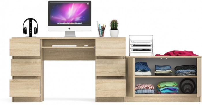 Мори Стол компьютерный МС-2 + Тумба МА900.1, цвет дуб сонома, ШхГхВ 225,8х50,4х76,6 см., универсальная сборка