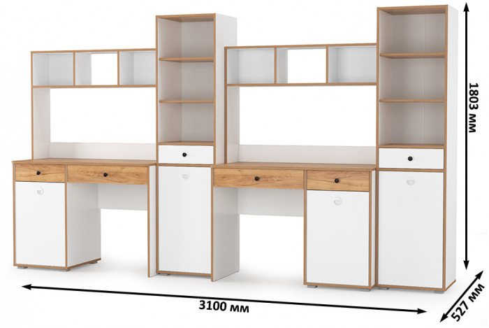 Вуди Компоновка № 17, цвет белый премиум/дуб крафт золотой, ШхГхВ 310х52,7х180,3 см., универсальная сборка