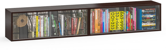 Две полки книжных С-МД-КН01, цвет венге, ШхГхВ размер каждой полки в отдельности: 83х25х30 см., стеклянные дверцы