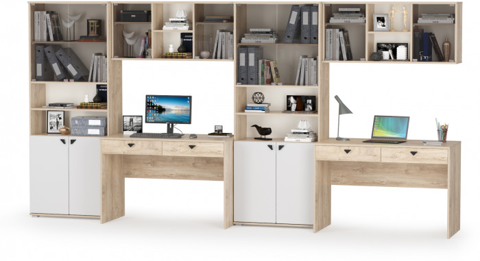 КР100 Бостон № 22, цвет дуб эндгрейн элегантный/фасады МДФ милк рикамо софт, 12.69+10.51+13.156+12.69+10.51+13.156, ШхГхВ 384х57,2х194,4 см., ун. сб.