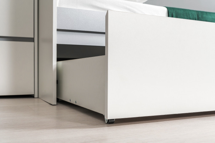 Торонто Компоновка № 27, цвет белый шагрень/стальной серый, сп. м. 800х1900 мм., б/м, основание есть, универсальная сборка