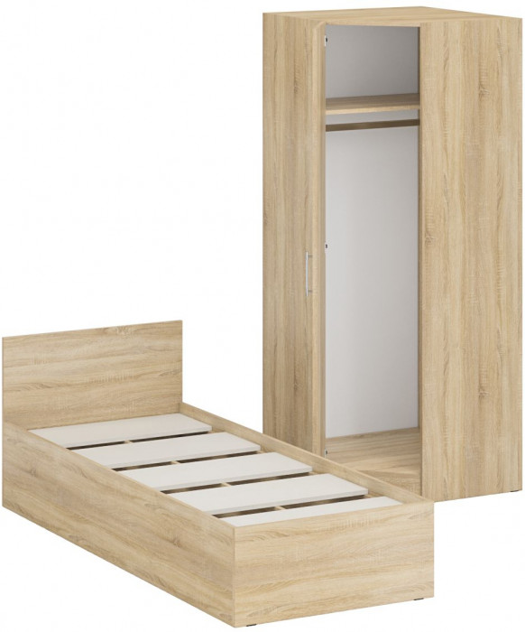 Кровать 0800 + Шкаф угловой Стандарт, цвет дуб сонома, ШхГхВ 83,5х203,5х70 + 81,2х81,2х200см., сп.м. 800х2000 мм., без матраса, основание есть