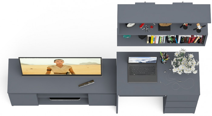 Мори Стол компьютерный МС-6 правый + Тумба МТВ1200.1 + Полка 900, цвет графит, ШхГхВ 210,4х50х209,6 см., НЕ универсальная сборка