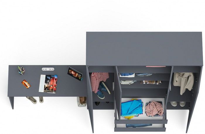 Мори Стол письменный МСП1200.1 + Шкаф МШ1600.1, цвет графит, ШхГхВ 280,8х50,4х209,6 см., универсальная сборка