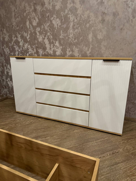 Марвэл Комод 2 двери 4 ящика ш.1600, Белый/Браш белый