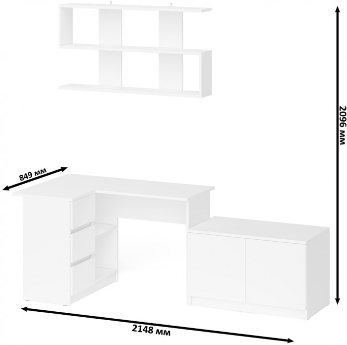 Мори компьютерный стол МС-16 левый + Тумба МА900.1 + Полка 1200, белый