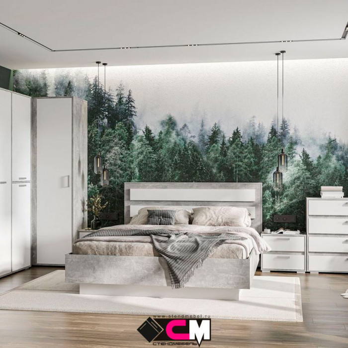 Денвер КР-03 Кровать 1,8х2,0  (1872х990х2100) ателье светлый/белый