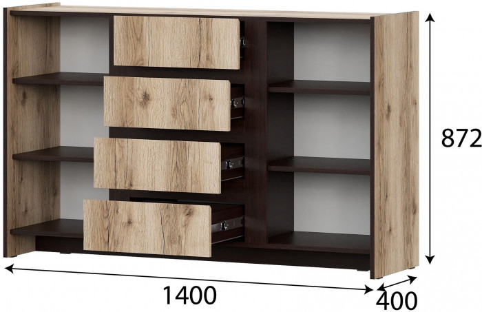 Прага Комод 2 створки Дуб Делано/Дуб Венге