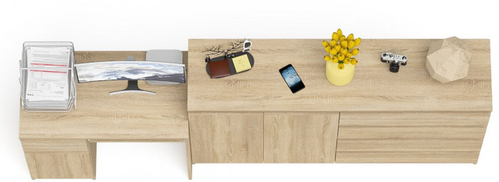 Мори Стол компьютерный МС-1 левый + Комод МК1600.1, цвет дуб сонома, ШхГхВ 250,4х50х94 см., выдвижной ящик слева, НЕ универсальная сборка